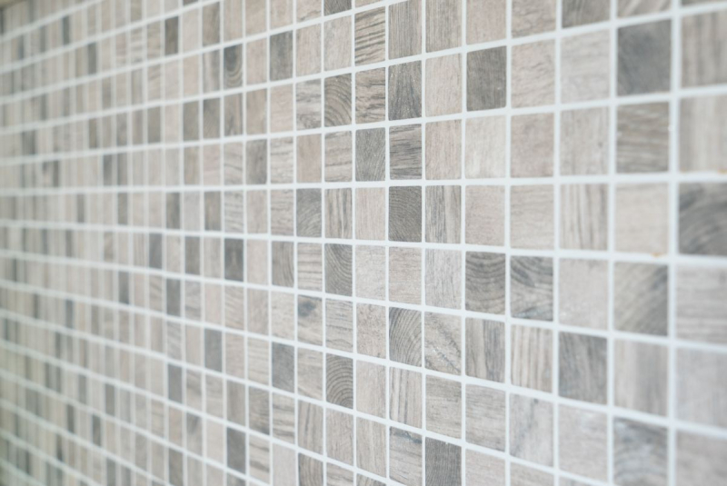 Glass mosaic Sustainable wall covering Recycling wood texture gray beige Tile backsplash MOS63-324