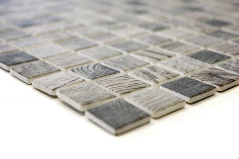 Glass mosaic Sustainable wall covering Recycling wood texture gray beige Tile backsplash MOS63-324