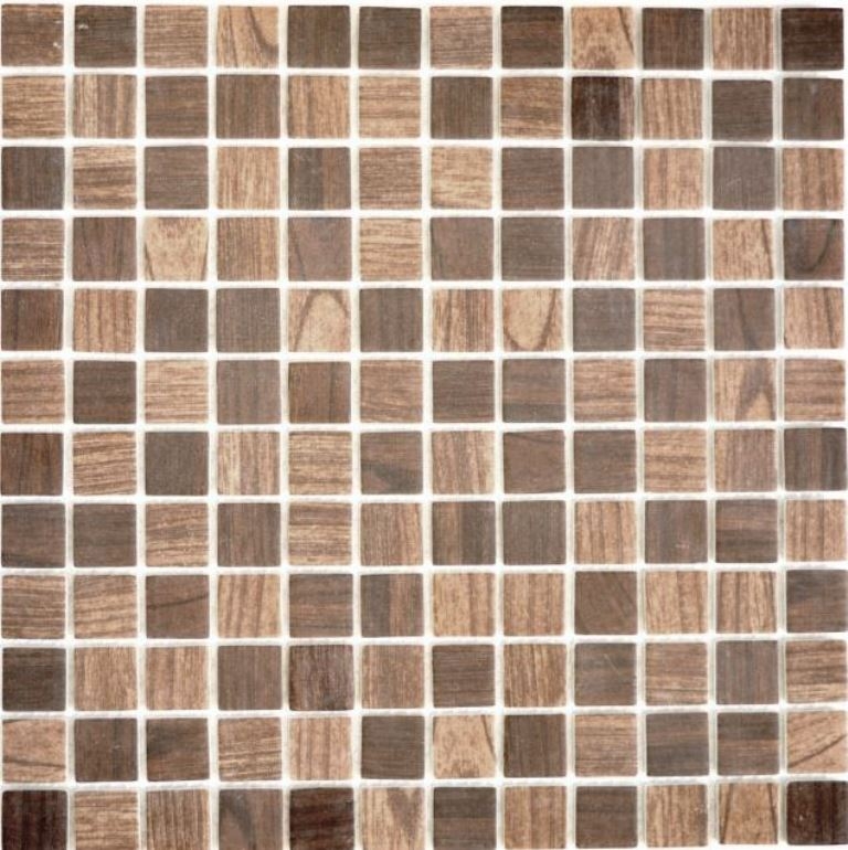 Glass mosaic Sustainable wall covering Recycling wood texture brown dark brown Tile backsplash MOS63-410