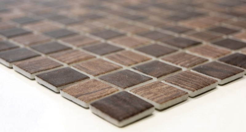 Glass mosaic Sustainable wall covering Recycling wood texture brown dark brown Tile backsplash MOS63-410