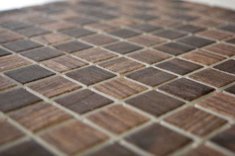 Glass mosaic Sustainable wall covering Recycling wood texture brown dark brown Tile backsplash MOS63-410