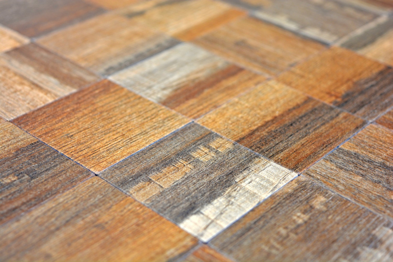 Mosaic tiles kitchen splashback self-adhesive aluminum brown metal wood look dark MOS200-2122_f