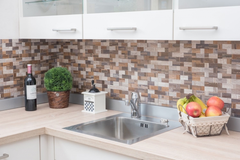 self-adhesive mosaic tile ALU gray beige metal wood look tile backsplash MOS200-2322