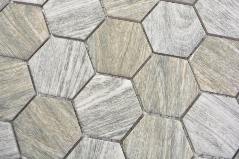 Hexagonal hexagon mosaic tile ceramic wood grain gray brown mix mosaic tile wall tile backsplash kitchen bathroom - MOS11H-0200
