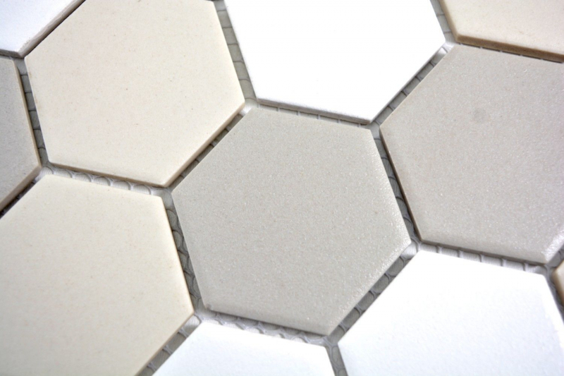 Mosaic tile ceramic hexagon white light beige light gray unglazed MOS11B-1122-R10_f