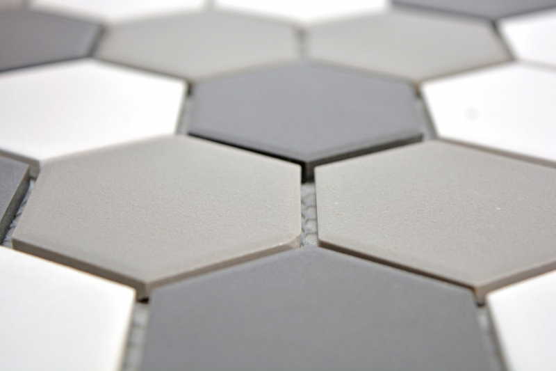 Hexagonal hexagon mosaic tile ceramic white gray black unglazed non-slip tile backsplash bathroom tile - MOS11B-0123-R10