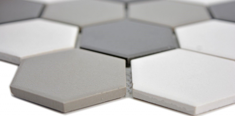 Hexagonal hexagon mosaic tile ceramic white gray black unglazed non-slip tile backsplash bathroom tile - MOS11B-0123-R10