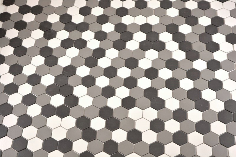 Hexagonal hexagon mosaic tile ceramic white gray black unglazed non-slip tile backsplash bathroom tile - MOS11B-0123-R10