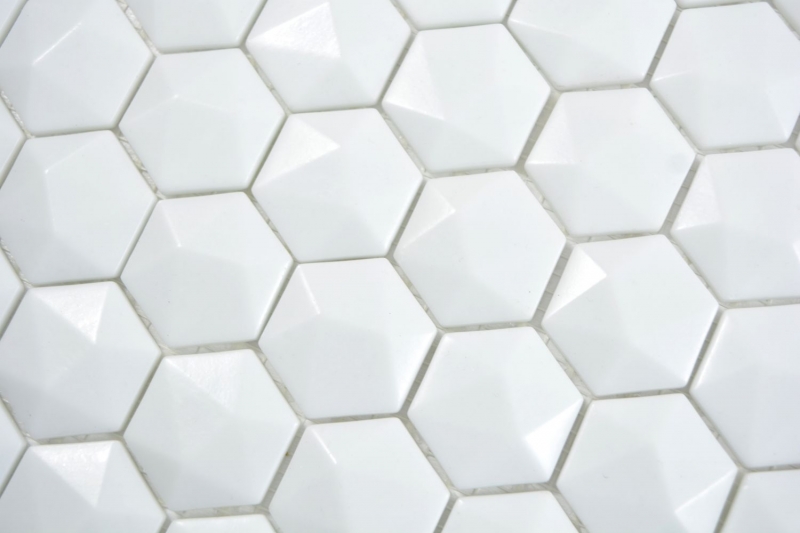 Glass mosaic hexagonal hexagon mosaic white 3D mosaic tiles wall tile backsplash kitchen bathroom MOS11-AR01_f