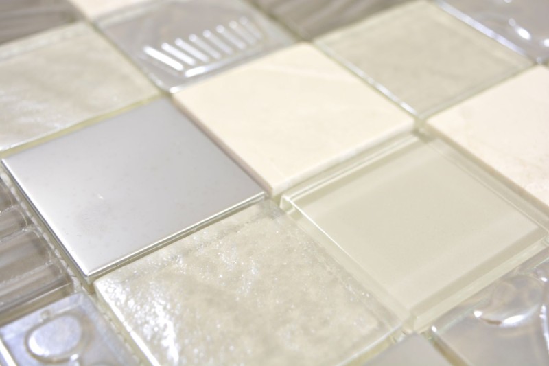 Glass mosaic mosaic tiles stone mosaic steel relief beige cream mud wall tile backsplash kitchen bathroom MOS88-1224
