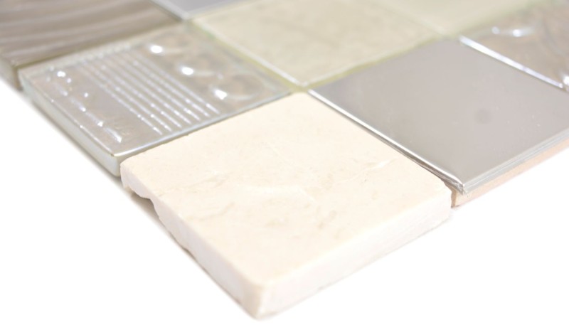 Glass mosaic mosaic tiles stone mosaic steel relief beige cream mud wall tile backsplash kitchen bathroom MOS88-1224
