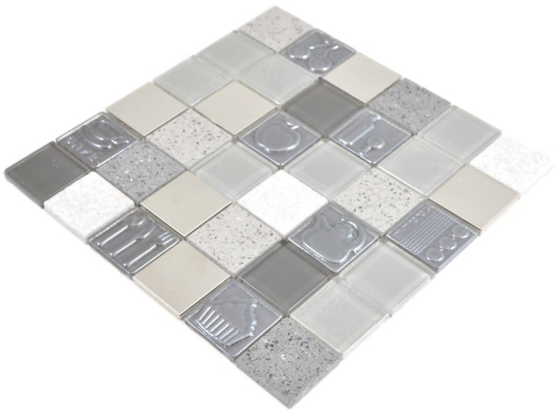 Glass mosaic mosaic tiles artificial stone steel relief gray graphite cream wall tile backsplash kitchen bathroom MOS88-0217