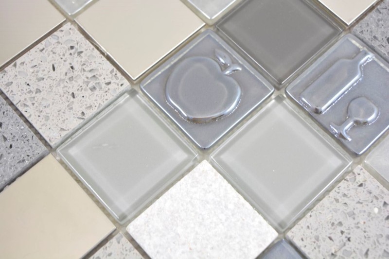 Glass mosaic mosaic tiles artificial stone steel relief gray graphite cream wall tile backsplash kitchen bathroom MOS88-0217