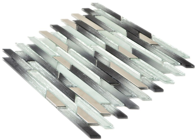 Glass mosaic rods mosaic tiles silver metal anthracite black wall tile backsplash kitchen BAD MOS86-0203