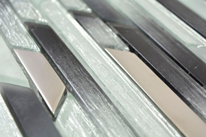 Glass mosaic rods mosaic tiles silver metal anthracite black wall tile backsplash kitchen BAD MOS86-0203