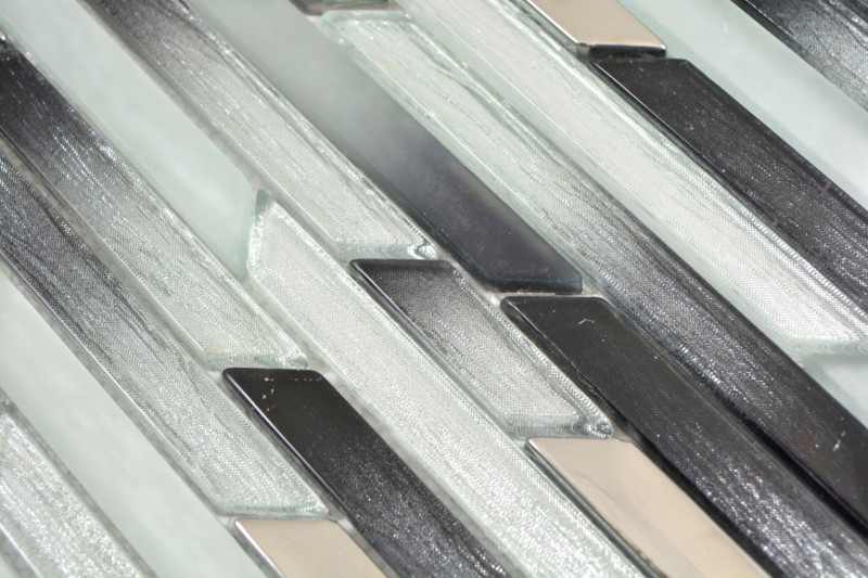 Glass mosaic rods mosaic tiles silver metal anthracite black wall tile backsplash kitchen BAD MOS86-0203