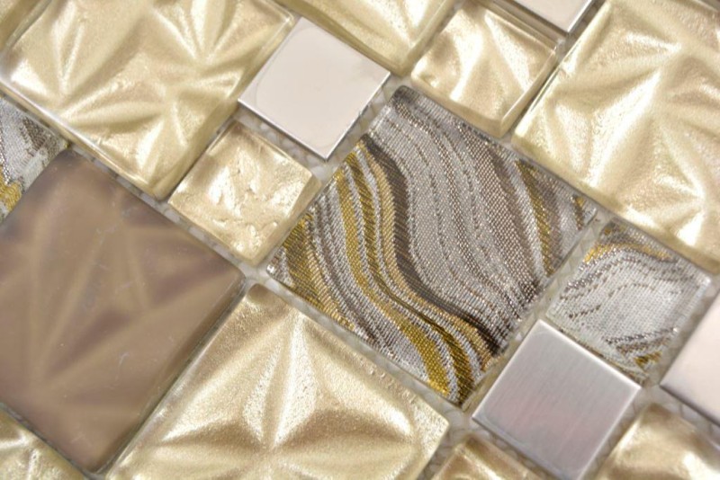 Glass mosaic mosaic tiles steel beige brown wall tile backsplash kitchen bathroom