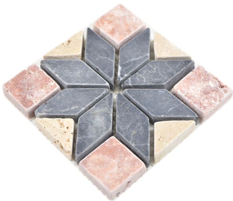 Mini travertine natural stone decor rossoverona rose gray anthracite beige inlay wall bathroom kitchen floor sauna - MOSDEKO01