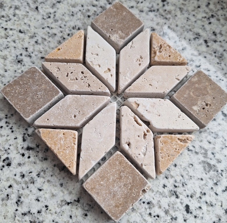 Mini natural stone inlay travertine decor beige golden yellow walnut brown wall floor kitchen bathroom WC sauna - MOSDEKO37