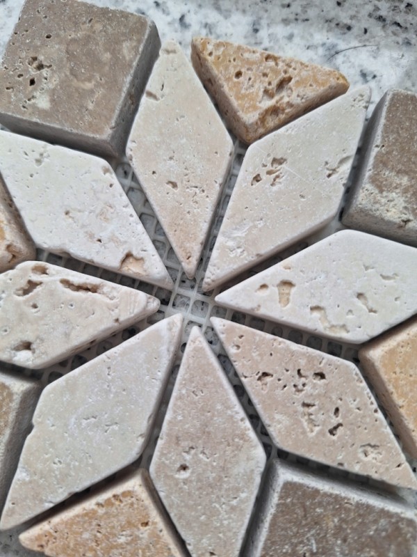 Mini natural stone inlay travertine decor beige golden yellow walnut brown wall floor kitchen bathroom WC sauna - MOSDEKO37