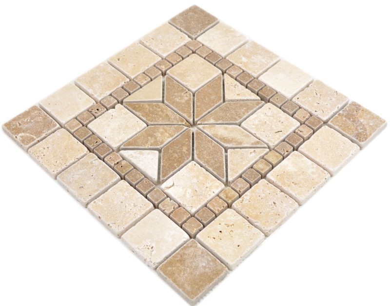 Natural stone inlay decor beige cream walnut brown travertine mosaic tile wall floor kitchen bathroom toilet sauna - MOSDEKO69