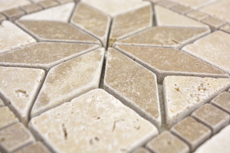Natural stone inlay decor beige cream walnut brown travertine mosaic tile wall floor kitchen bathroom toilet sauna - MOSDEKO69