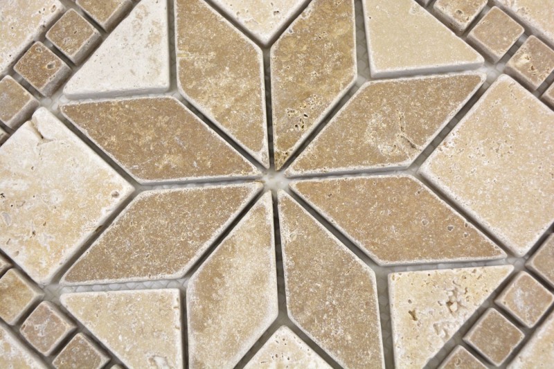 Natural stone inlay decor beige cream walnut brown travertine mosaic tile wall floor kitchen bathroom toilet sauna - MOSDEKO69