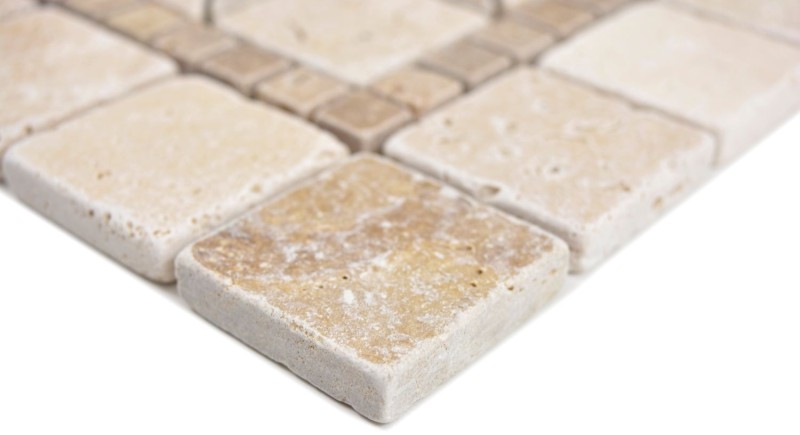 Natural stone inlay decor beige cream walnut brown travertine mosaic tile wall floor kitchen bathroom toilet sauna - MOSDEKO69