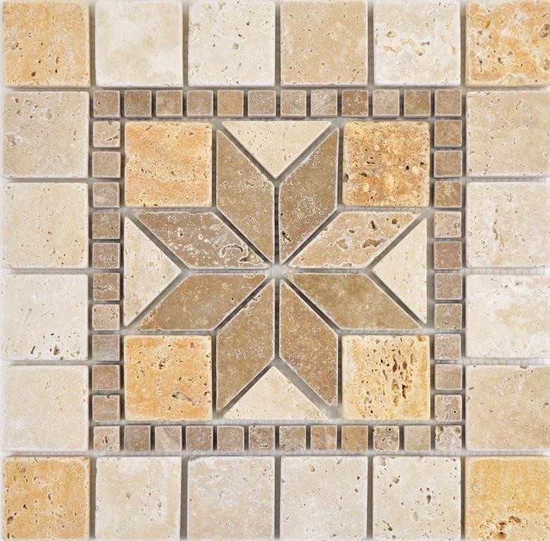 Inlay natural stone decor yellow gold beige walnut brown travertine mosaic tile floor wall tile kitchen tile - MOSDEKO80