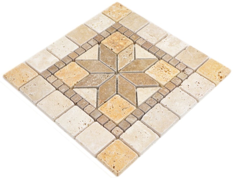 Inlay natural stone decor yellow gold beige walnut brown travertine mosaic tile floor wall tile kitchen tile - MOSDEKO80