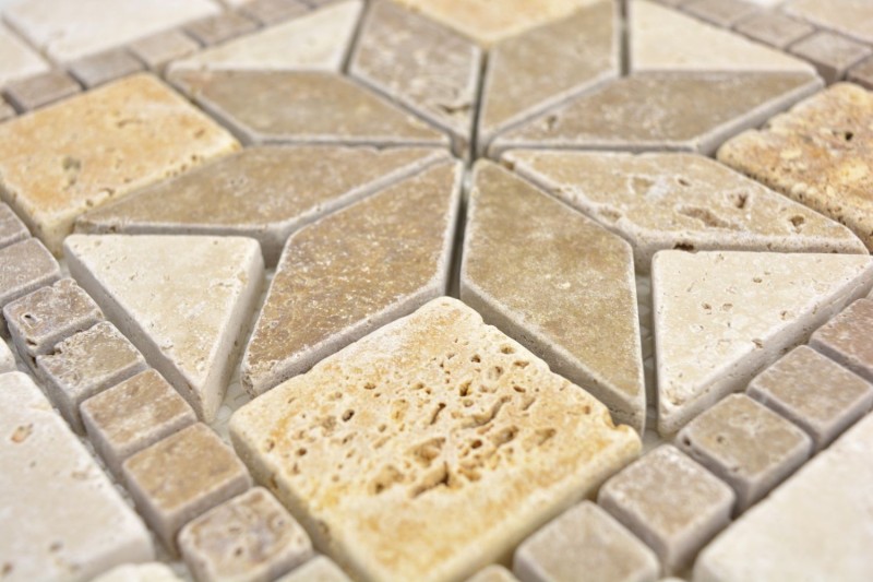Inlay natural stone decor yellow gold beige walnut brown travertine mosaic tile floor wall tile kitchen tile - MOSDEKO80