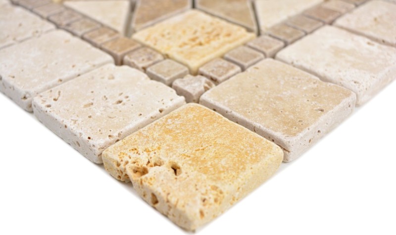 Inlay natural stone decor yellow gold beige walnut brown travertine mosaic tile floor wall tile kitchen tile - MOSDEKO80