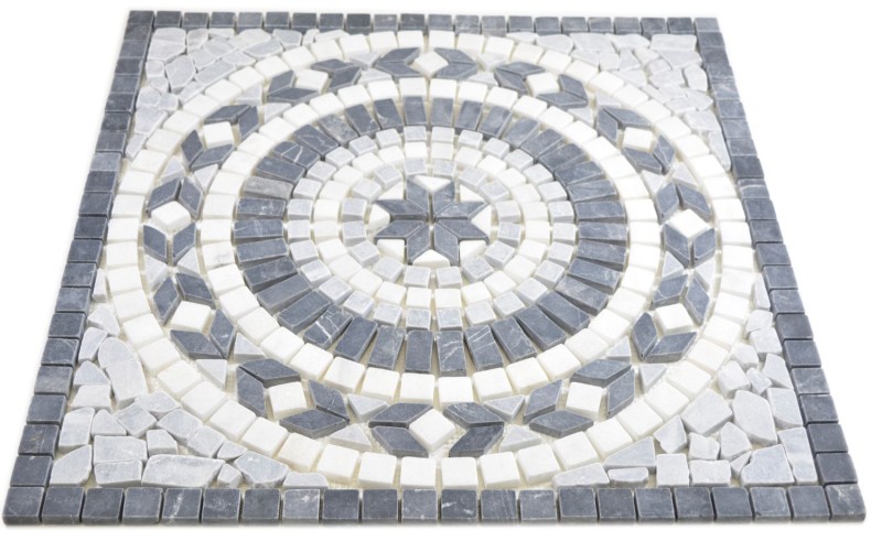 XL Inlay natural stone travertine anthracite black white light gray mosaic tile floor kitchen wall bathroom sauna - MOSDEKO57