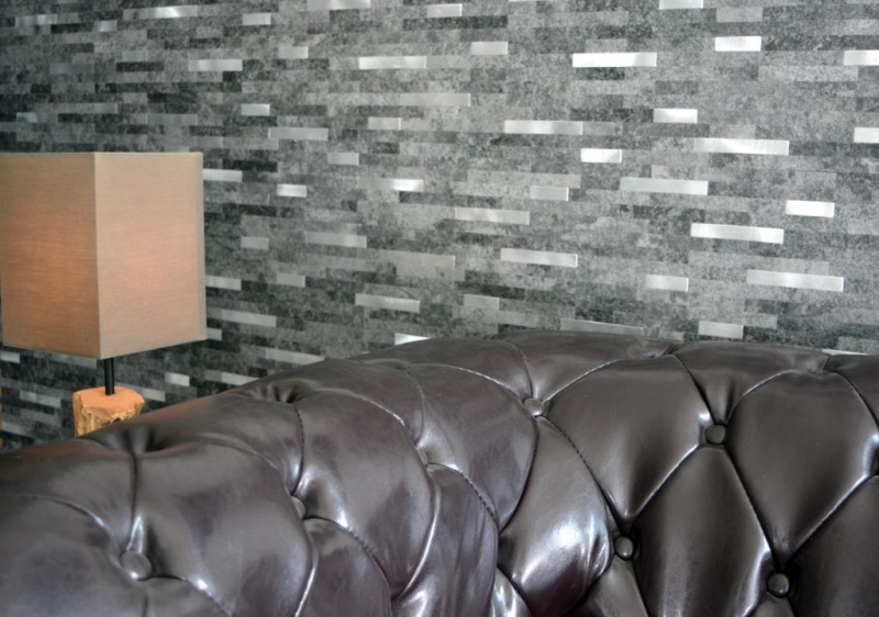 self-adhesive vinyl mosaic sticks stone look quartz anthracite silver tile backsplash kitchen wall MOS200-22BS