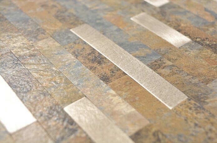 self-adhesive vinyl mosaic sticks stone look slate look gold rust tile backsplash kitchen wall MOS200-MSG