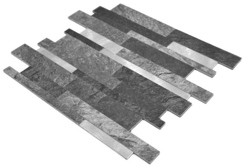 self-adhesive vinyl mosaic sticks stone look quartz anthracite silver tile backsplash kitchen wall MOS200-32BS