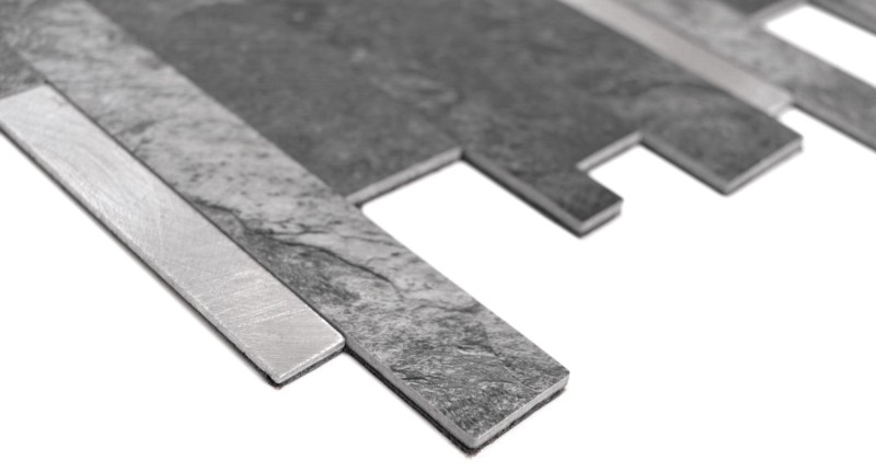 self-adhesive vinyl mosaic sticks stone look quartz anthracite silver tile backsplash kitchen wall MOS200-32BS