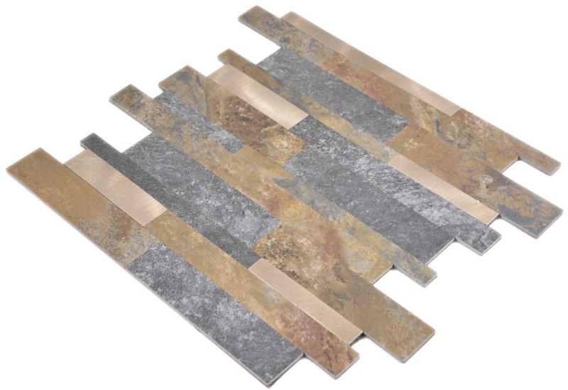self-adhesive vinyl mosaic sticks stone look slate look gold rust tile backsplash kitchen wall MOS200-8MSG