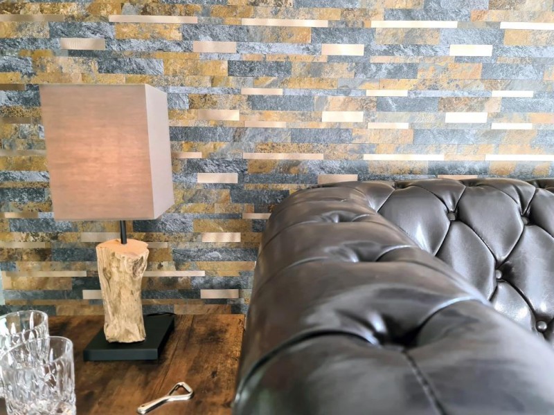 self-adhesive vinyl mosaic sticks stone look slate look gold rust tile backsplash kitchen wall MOS200-8MSG