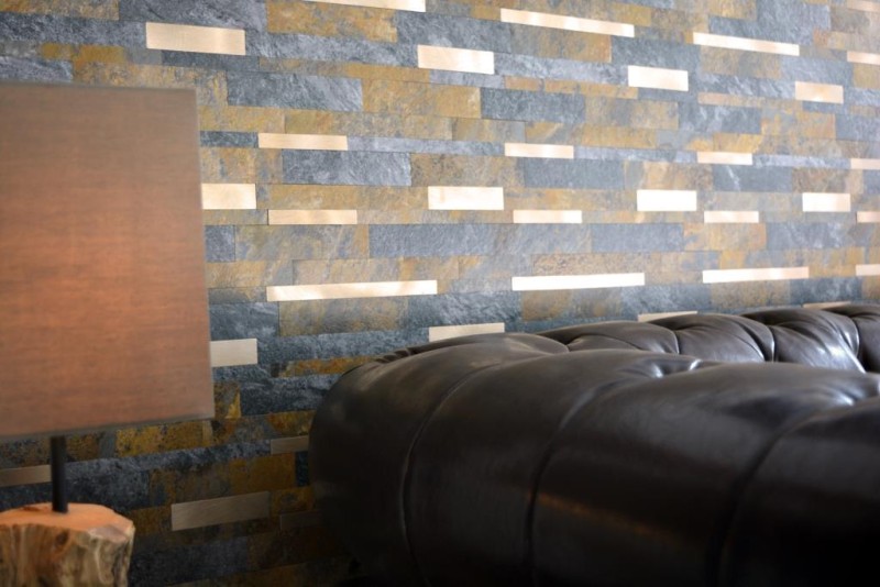 self-adhesive vinyl mosaic sticks stone look slate look gold rust tile backsplash kitchen wall MOS200-8MSG
