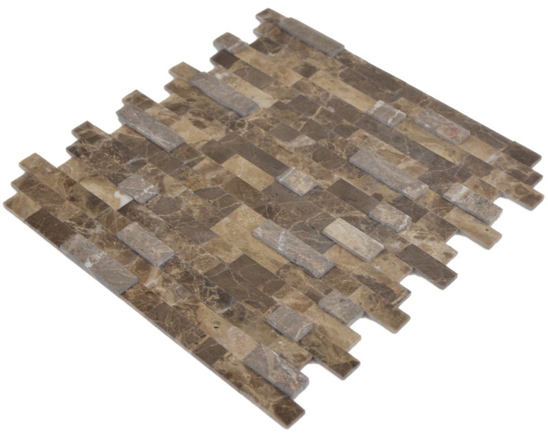 self-adhesive composite mosaic sticks natural stone emparador brown tile backsplash kitchen wall look MOS200-M52