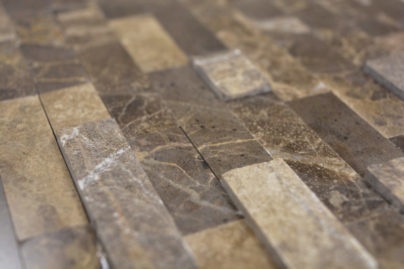 self-adhesive composite mosaic sticks natural stone emparador brown tile backsplash kitchen wall look MOS200-M52