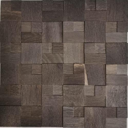 self-adhesive wood mosaic wood panel facing dark brown 3D wood wall kitchen tile backsplash