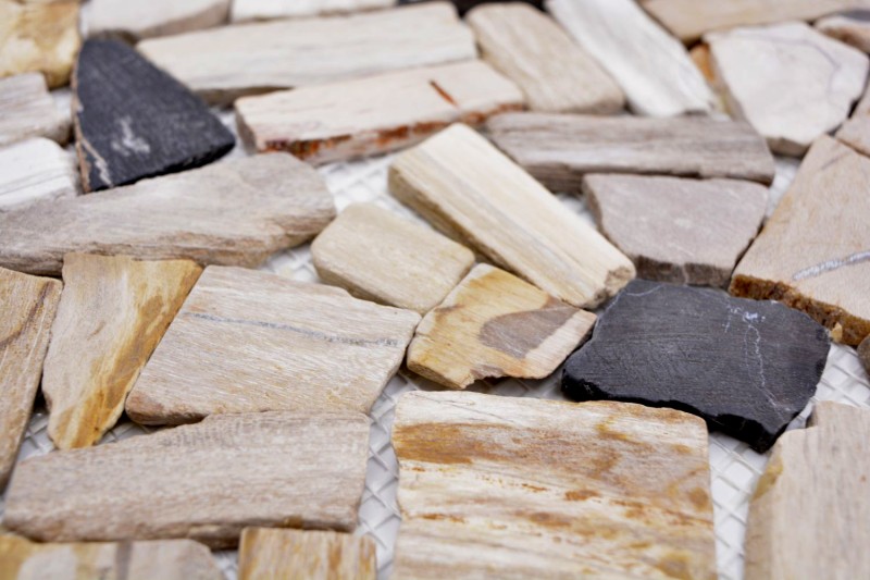 Mosaic quarry Fossil natural stone mosaic Polygonal mosaic mat Wood wood look shower tray kitchen wall tile backsplash - MOS44-Fossil