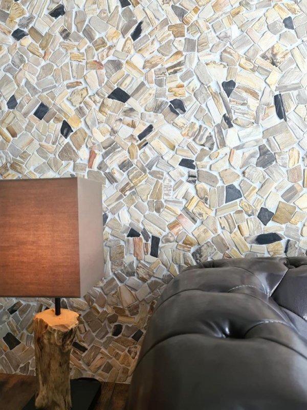 Mosaic quarry Fossil natural stone mosaic Polygonal mosaic mat Wood wood look shower tray kitchen wall tile backsplash - MOS44-Fossil