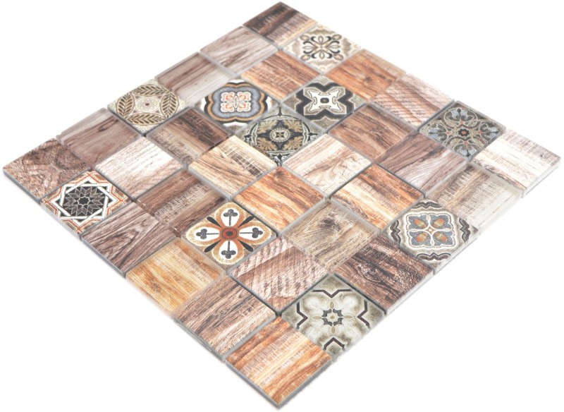 Mosaic tile patchwork brown beige marrone wood-effect kitchen splashback MOS160-w200