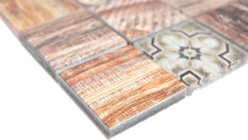 Mosaic tile patchwork brown beige marrone wood-effect kitchen splashback MOS160-w200