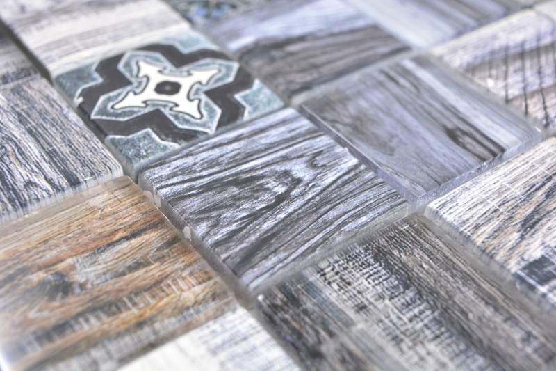 Mosaic tile patchwork blue gray wood look tile backsplash kitchen backsplash MOS160-w400