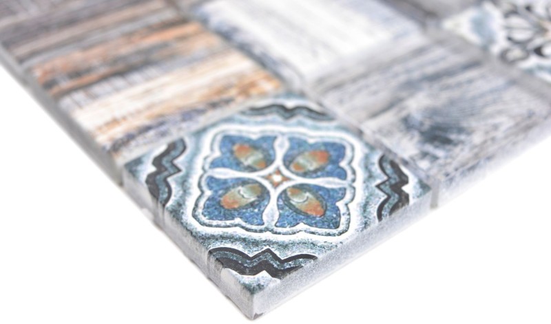 Mosaic tile patchwork blue gray wood look tile backsplash kitchen backsplash MOS160-w400