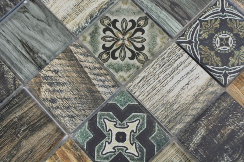 Mosaic tile patchwork beachhouse wood look RETRO vintage blue green wall kitchen tile backsplash bathroom MOS160-w500